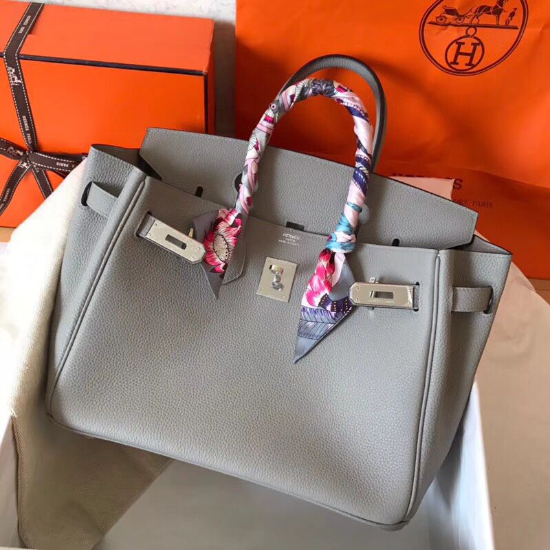 Hermes Birkin 30 Handmade Bag In Pearl Grey Clemence Leather - Image 8