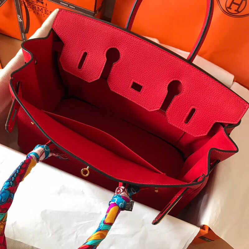 Hermes Birkin 30 Handmade Bag In Red Clemence Leather - Image 5