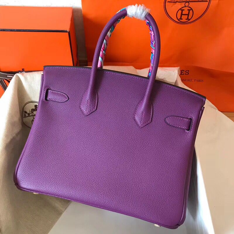 Hermes Birkin 30 Handmade Bag In Ultraviolet Clemence Leather - Image 3