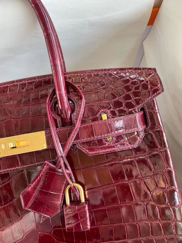 Hermes Birkin 30 Handmade Bag In Bordeaux Crocodile Niloticus Shiny - Image 4