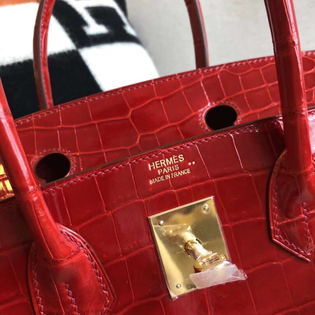 Hermes Birkin 30 Handmade Bag In Red Crocodile Niloticus Shiny - Image 9
