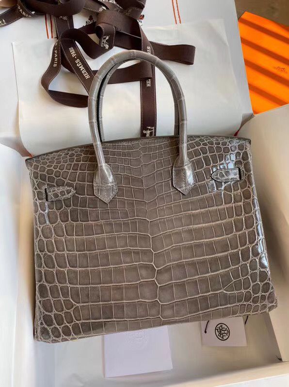 Hermes Birkin 30 Handmade Bag In Taupe Crocodile Niloticus Shiny - Image 3