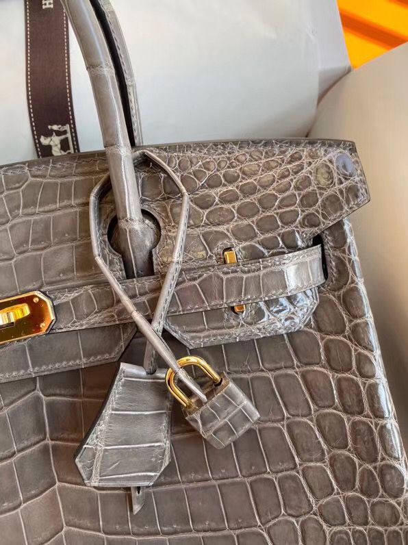 Hermes Birkin 30 Handmade Bag In Taupe Crocodile Niloticus Shiny - Image 4