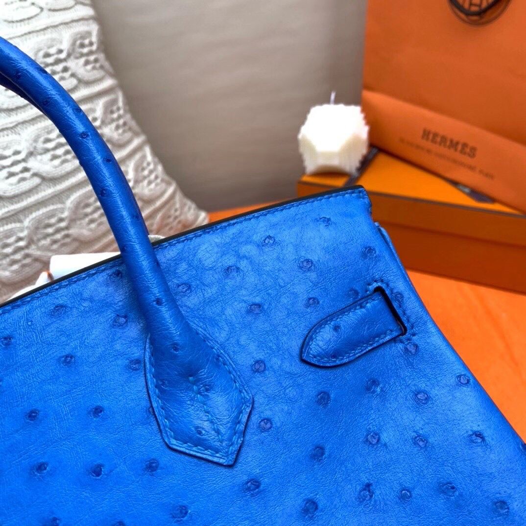 Hermes Birkin 30 Handmade Bag In Blue Ostrich Skin - Image 15