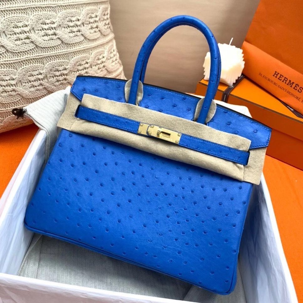 Hermes Birkin 30 Handmade Bag In Blue Ostrich Skin - Image 10