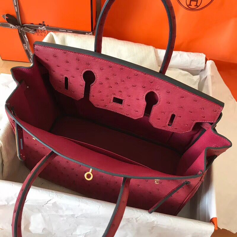 Hermes Birkin 30 Handmade Bag In Ruby Ostrich Skin - Image 6
