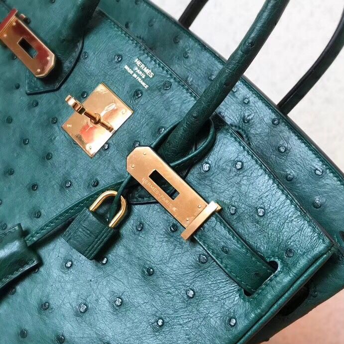 Hermes Birkin 30 Handmade Bag In Green Ostrich Skin - Image 3