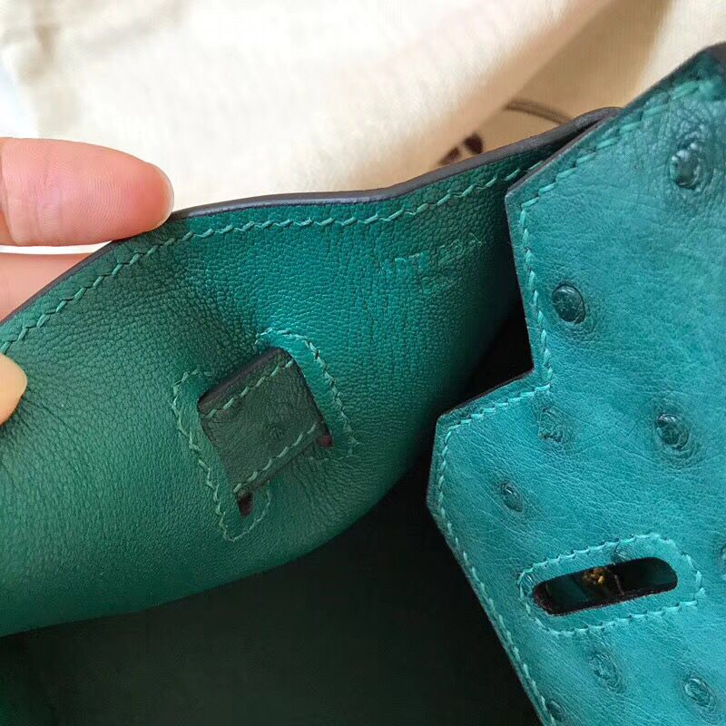 Hermes Birkin 30 Handmade Bag In Green Ostrich Skin - Image 9