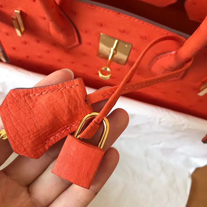 Hermes Birkin 30 Handmade Bag In Orange Ostrich Skin - Image 4