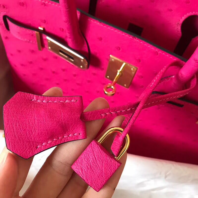 Hermes Birkin 30 Handmade Bag In Rose Red Ostrich Skin - Image 8