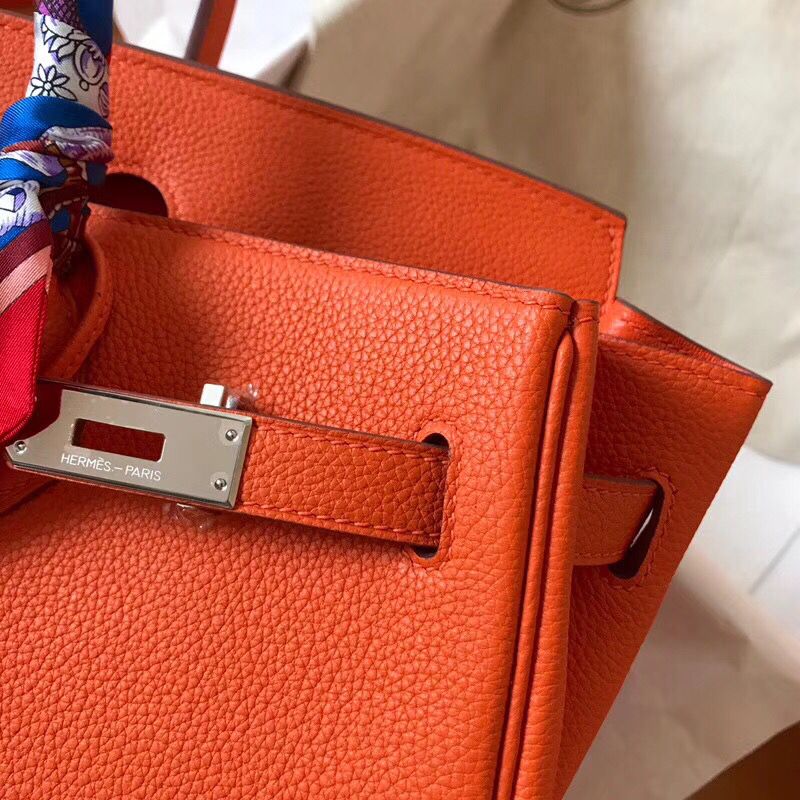 Hermes Birkin 35 Handmade Bag In Orange Clemence Leather - Image 7