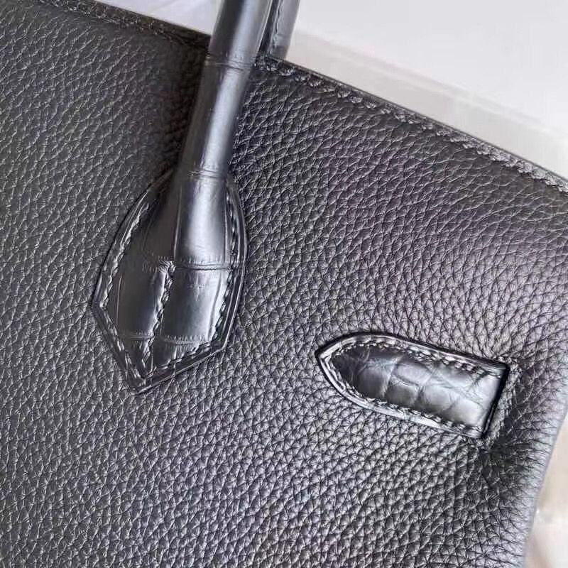 Hermes Touch Birkin 30 Bag In Black Matte Niloticus Crocodile Skin - Image 6
