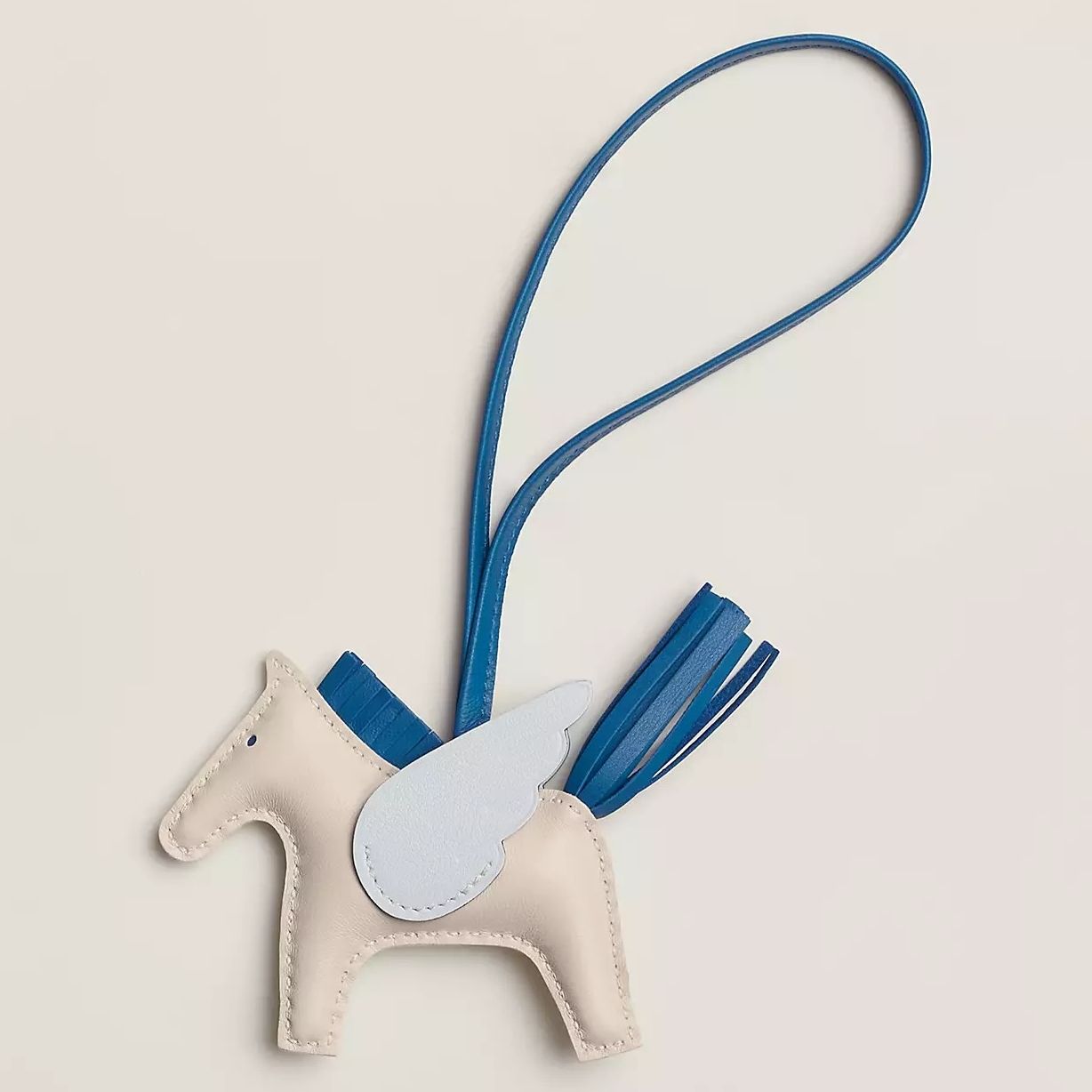 Hermes Rodeo Pegase PM Bag Charm in Craie/Blue/Blue Brume Lambskin