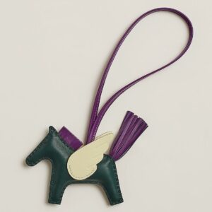 Hermes Rodeo Pegase PM Bag Charm in Green/Nata/Purple Lambskin