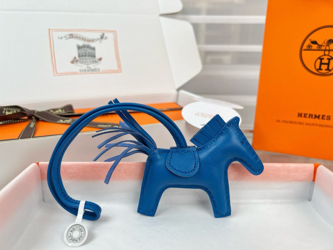 Hermes Rodeo PM Bag Charm in Blue France Lambskin - Image 3