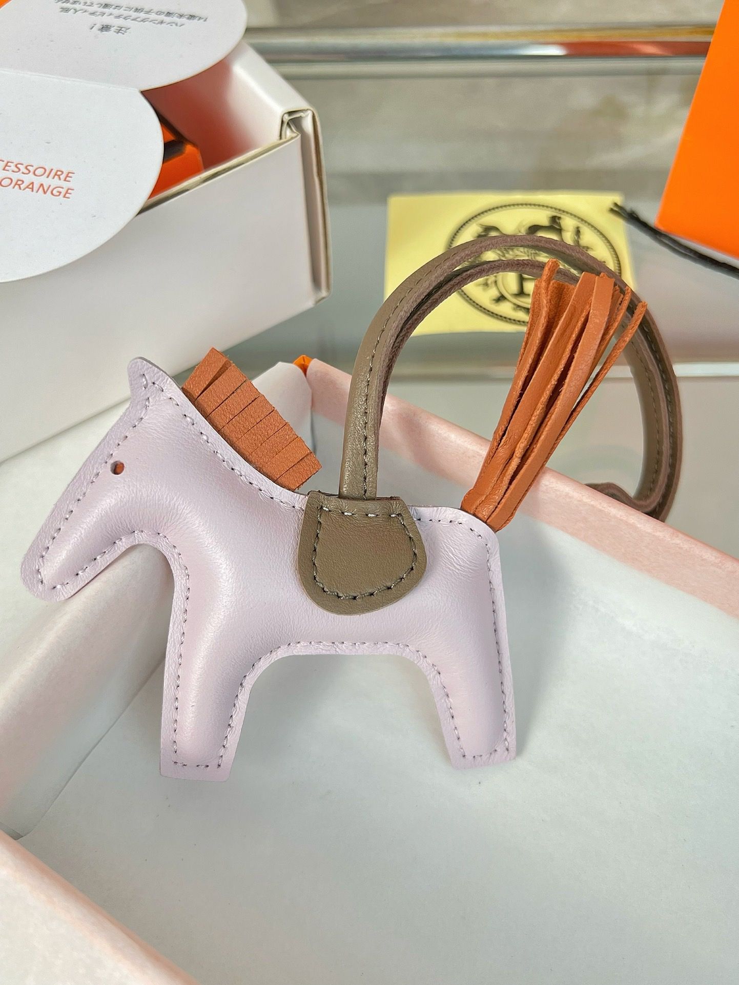 Hermes Rodeo PM Bag Charm in Mauve Pale /Gold/Taupe Lambskin - Image 6