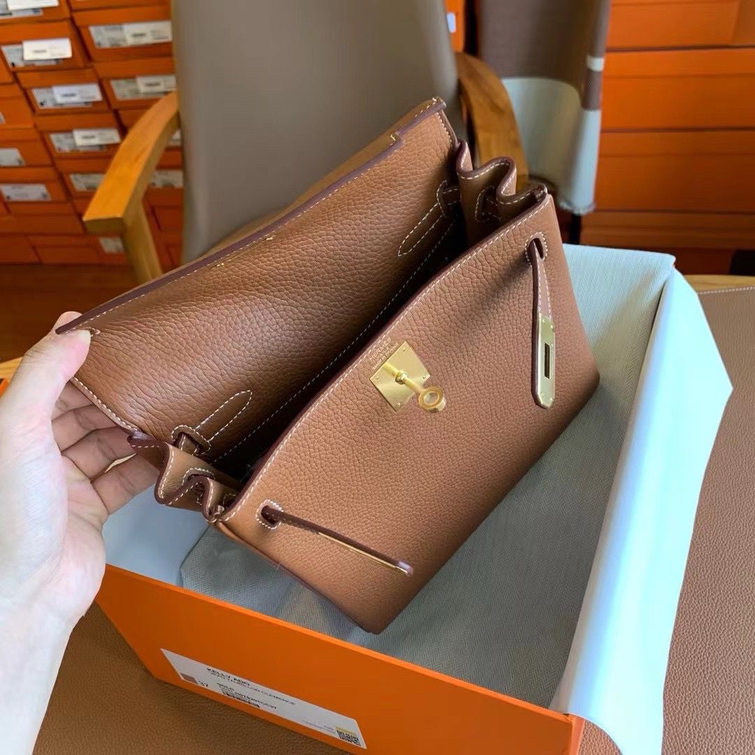 Hermes Kelly Ado Backpack in Gold Clemence Leather - Image 8