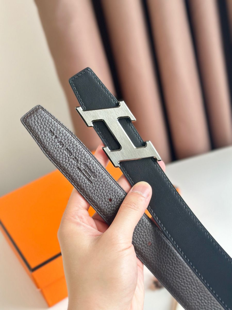 Hermes H Speed Reversible Belt 32MM in Chocolate Clemence Leather - Image 4