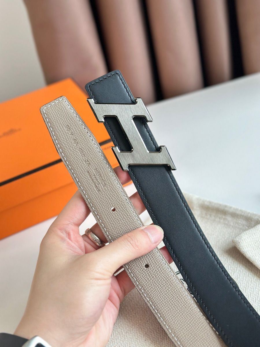 Hermes H Speed Reversible Belt 32MM in Grey Epsom Calfskin - Image 6