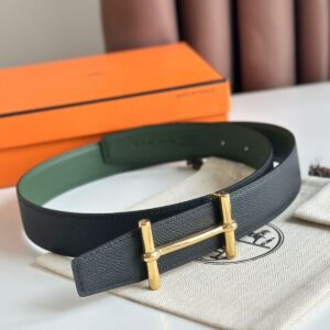 Hermes H d'Ancre Reversible Belt 32MM in Black and Green Epsom Calfskin