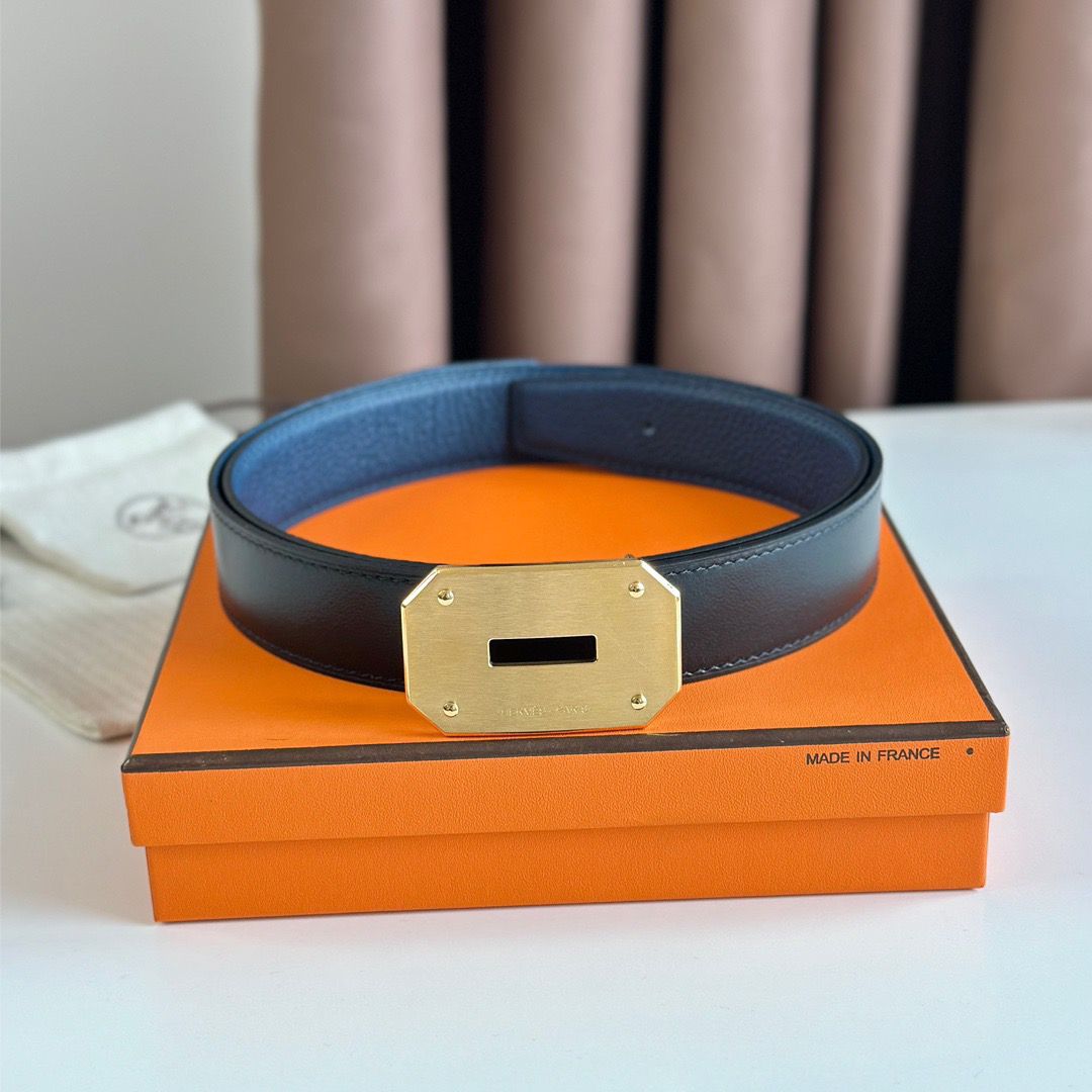 Hermes Neo Reversible Belt 32MM in Blue Clemence Leather - Image 3