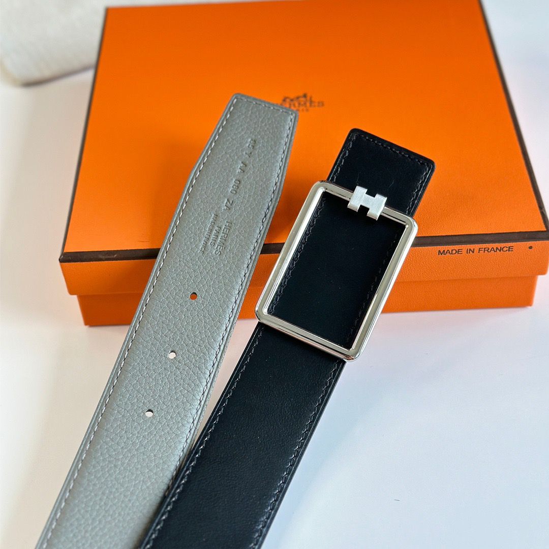 Hermes Tube H Reversible Belt 38MM in Grey Clemence Leather - Image 7