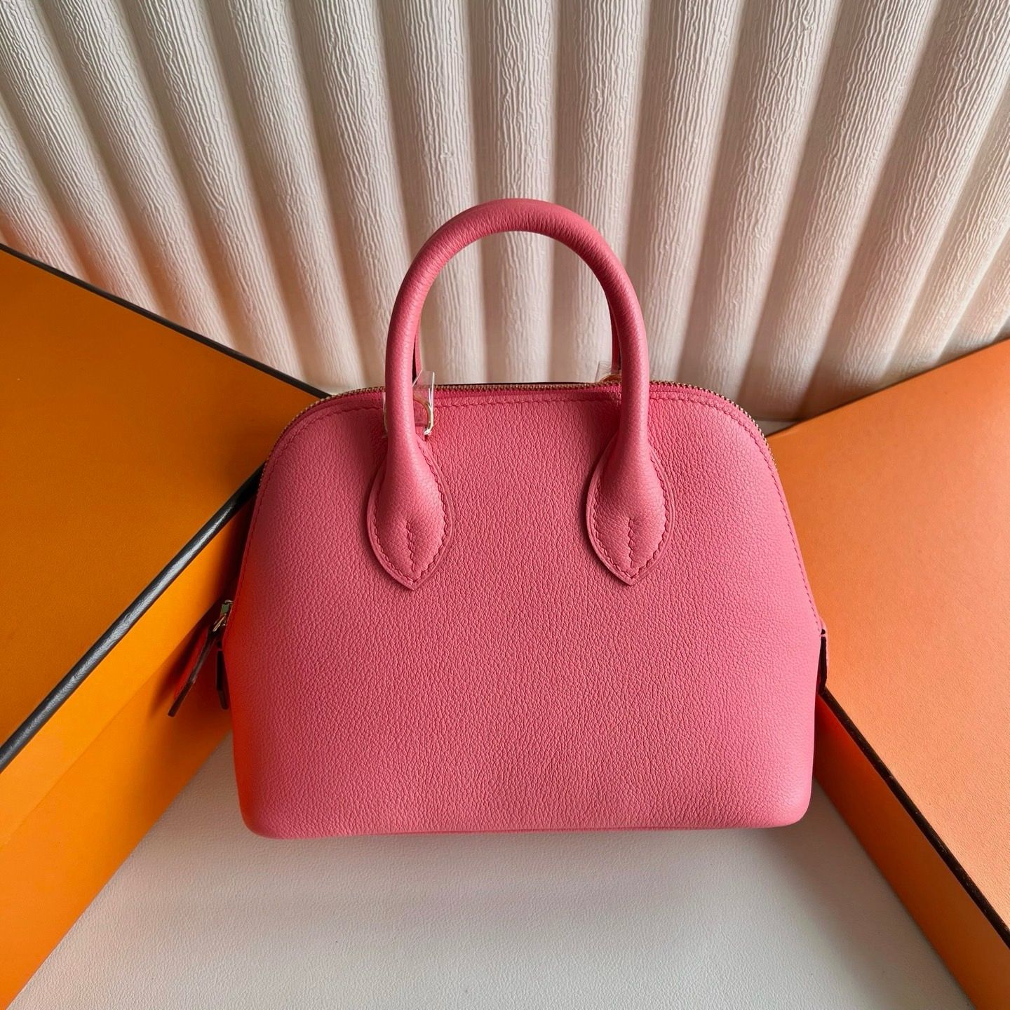 Hermes Bolide 1923 Mini Handmade Bag in Rose Azalee Evercolor Calfskin - Image 6
