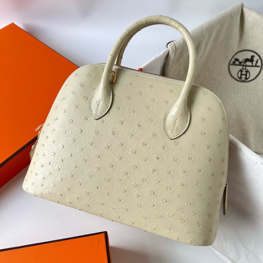 Hermes Bolide 1923 25 Handmade Bag In Parchemin Ostrich Leather - Image 3