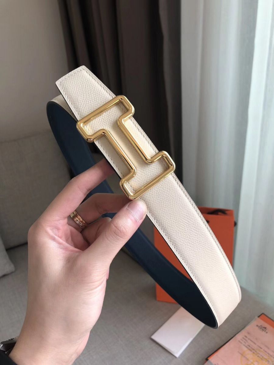 Hermes Tonight 38MM Reversible Belt In Navy/White Epsom Leather - Image 4