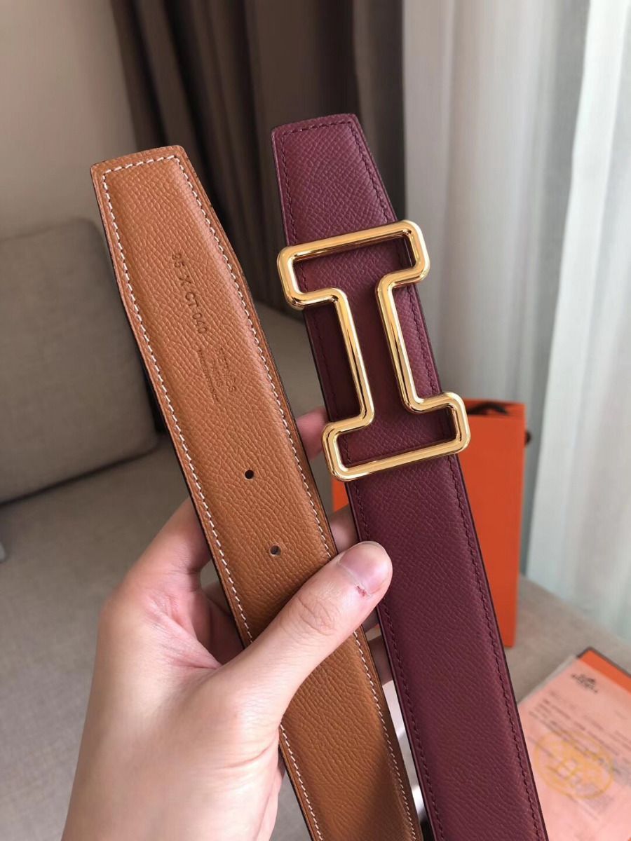 Hermes Tonight 38MM Reversible Belt In Ruby/Gold Epsom Leather - Image 3