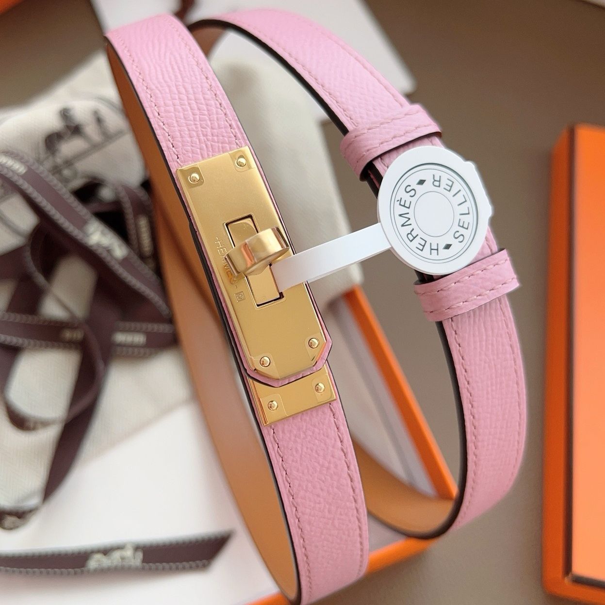 Hermes Kelly 18 Belt in Pink Epsom Leather