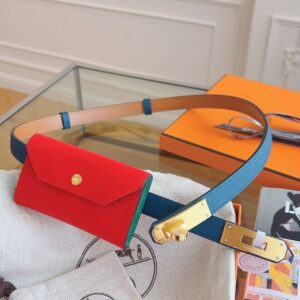 Hermes Kelly Pocket 18 Belt in Cobalt and Red Epsom Calfkin