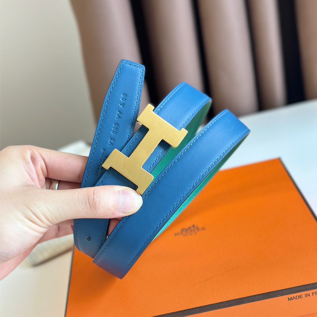 Hermes Mini Constance 24mm Belt in Green Epsom Leather and Blue Swift Leather - Image 8