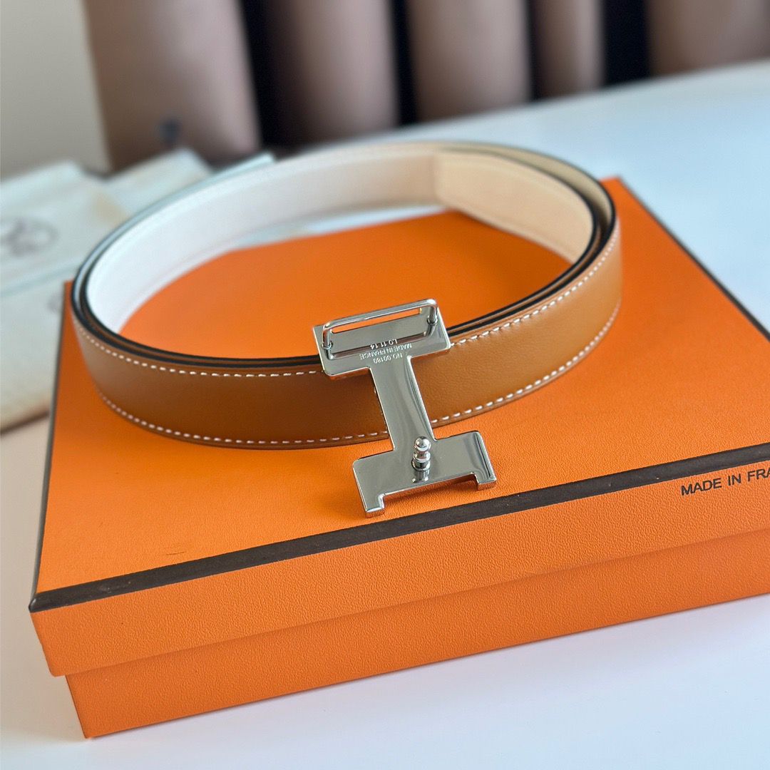 Hermes Mini Constance 24mm Belt in White Epsom Leather and Gold Swift Leather - Image 7