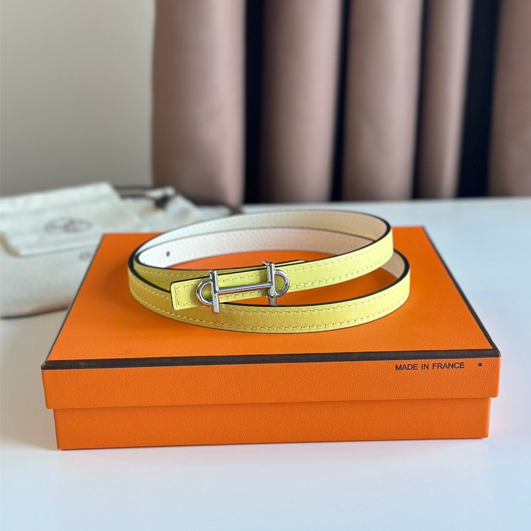 Hermes Gamma 13mm Belt in White Epsom Leather and Yellow Swift Leather - Image 5