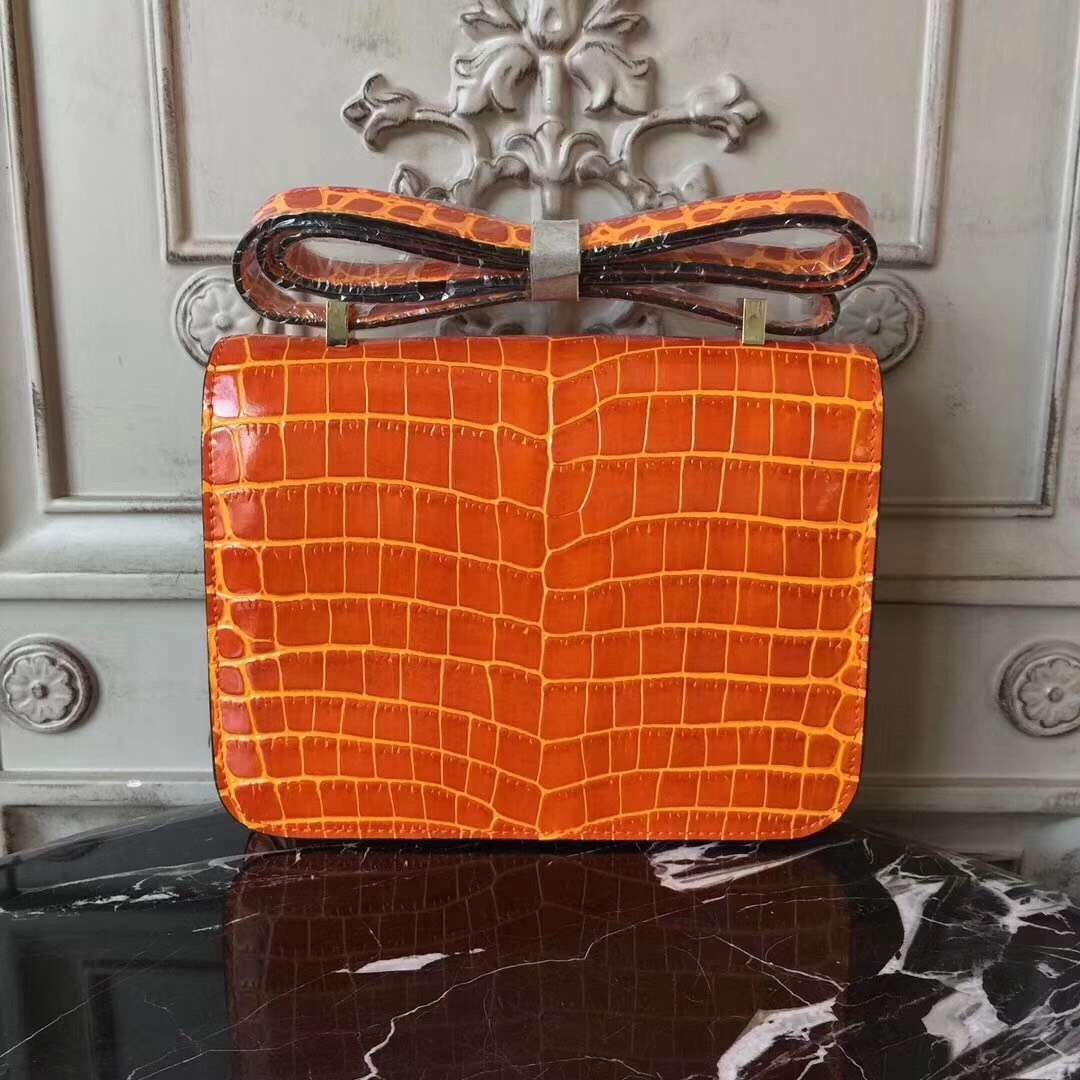 Hermes Orange Constance MM 24cm Crocodile Bag - Image 3