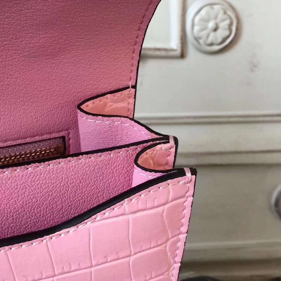 Hermes Pink Constance MM 24cm Crocodile Bag - Image 6