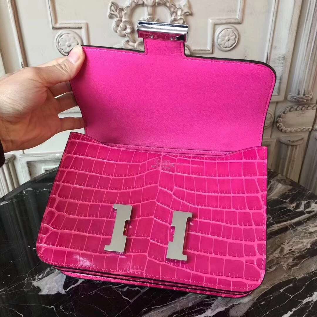 Hermes Rose Red Constance MM 24cm Crocodile Bag - Image 8