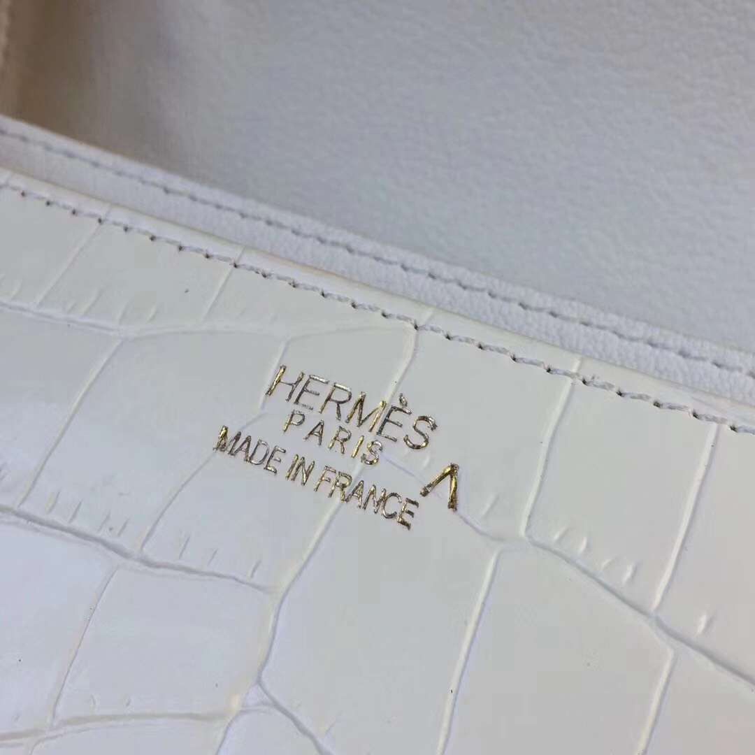 Hermes White Constance MM 24cm Crocodile Bag - Image 7