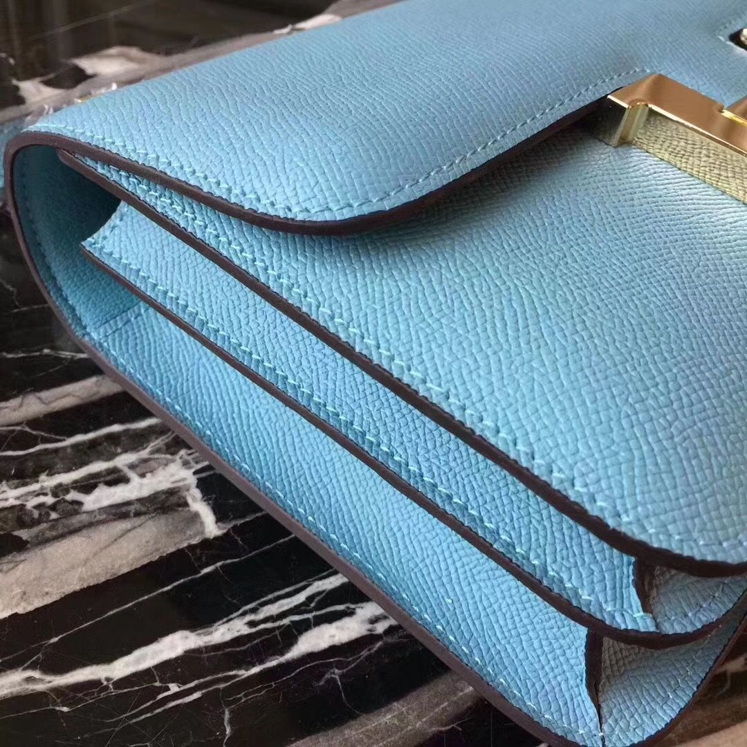 Hermes Blue Atoll Constance MM 24cm Epsom Leather Bag - Image 4