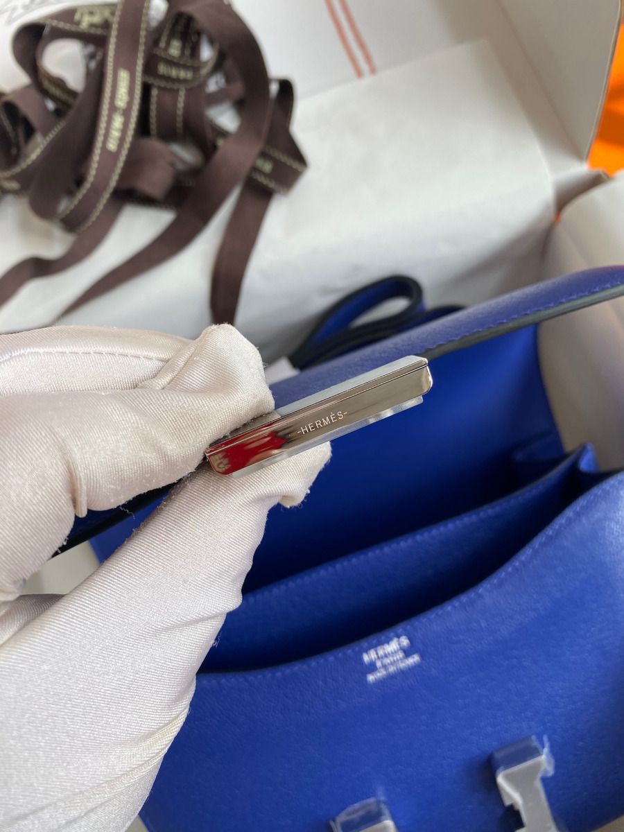 Hermes Constance 18 Handmade Bag In Blue Electric Chevre Mysore Leather - Image 10