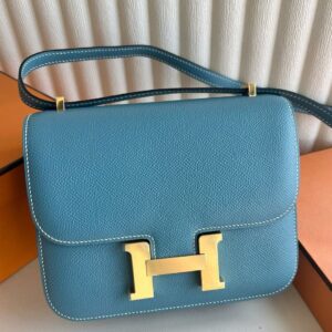 Hermes Constance 18 Handmade Bag in Blue Jean Epsom Calfskin