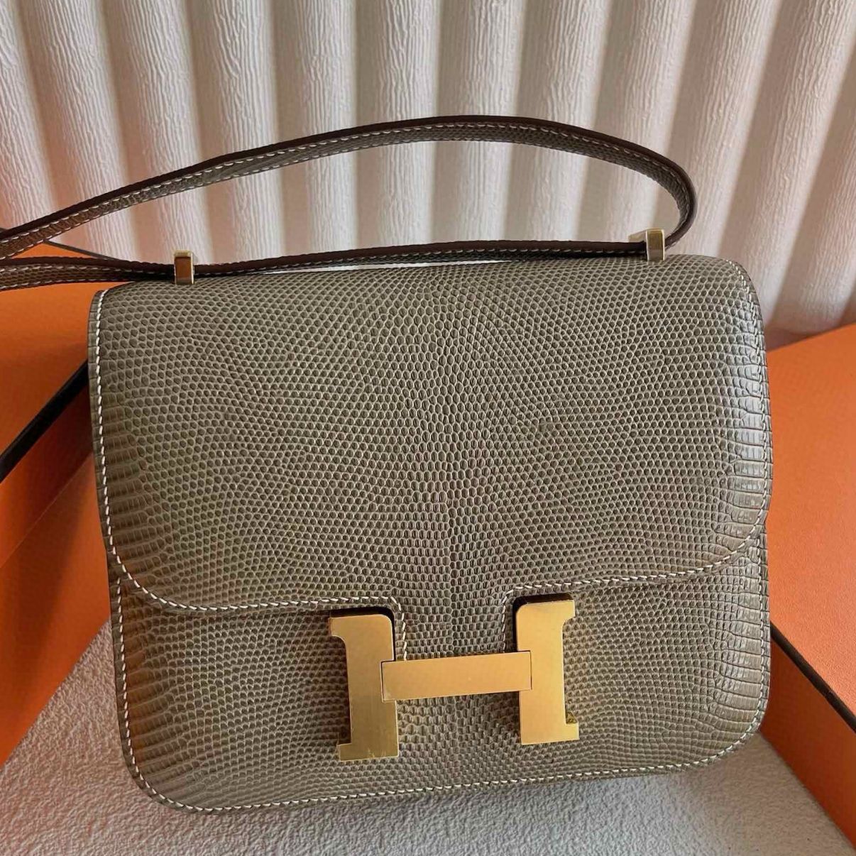 Hermes Constance 18 Handmade Bag in Taupe Lizard Leather