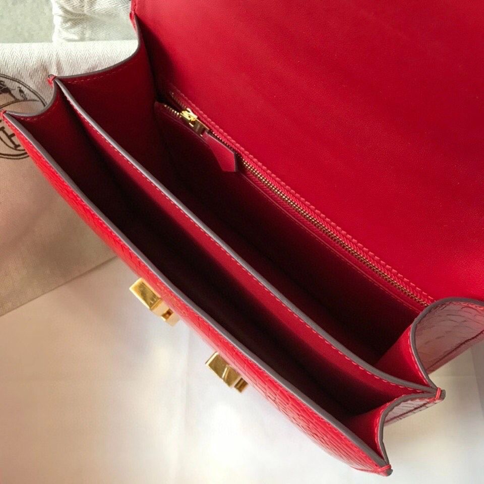 Hermes Constance 24cm Bag In Red Embossed Crocodile - Image 9