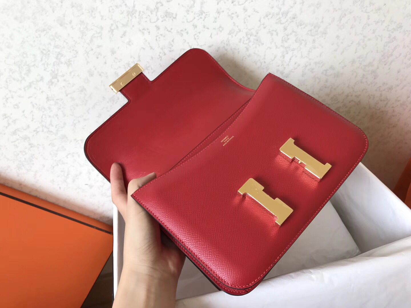 Hermes Constance 24 Handmade Bag In Red Epsom Leather - Image 7