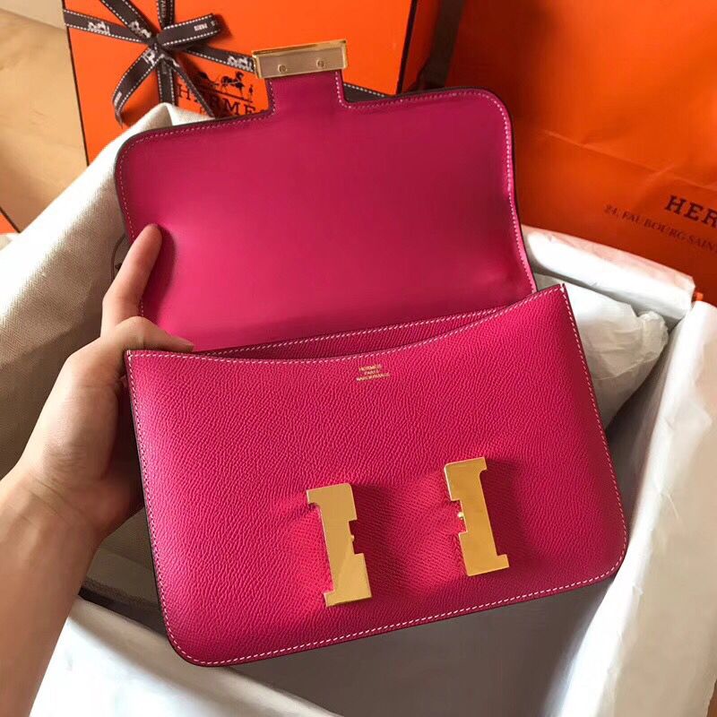 Hermes Constance 24 Handmade Bag In Rose Red Epsom Leather - Image 6