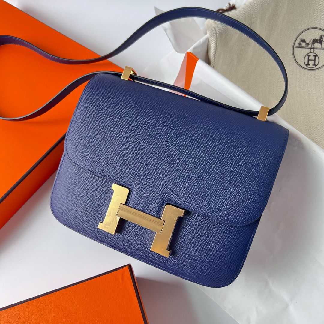 Hermes Constance 24 Handmade Bag In Blue Saphir Epsom Calfskin - Image 3