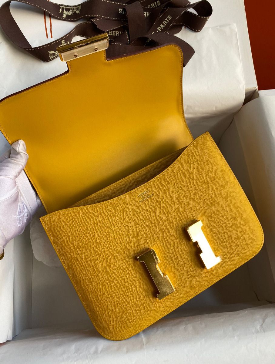 Hermes Constance 24 Handmade Bag In Jaune Ambre Epsom Calfskin - Image 7