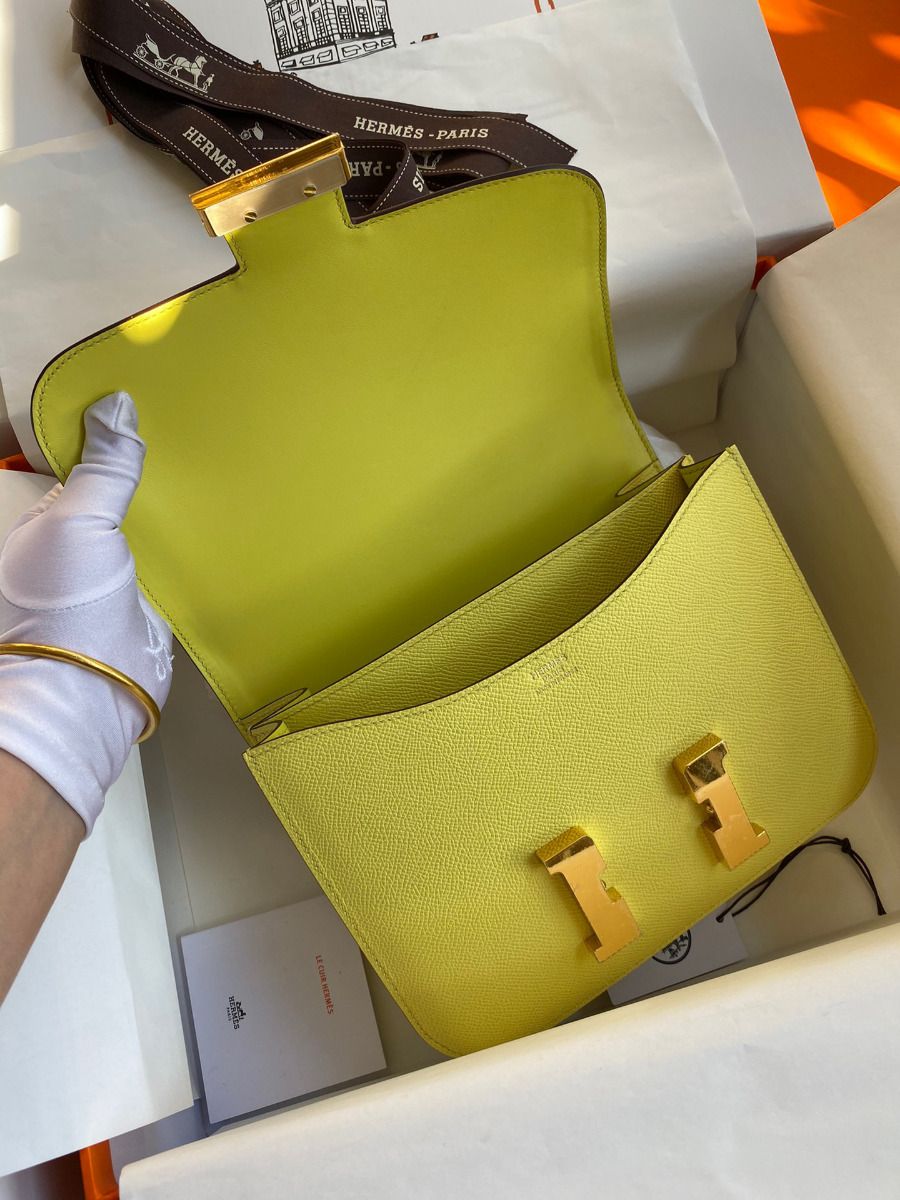 Hermes Constance 24 Handmade Bag In Lime Epsom Calfskin - Image 7