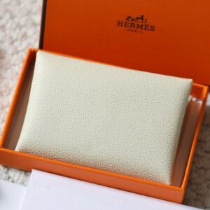 Hermes Calvi Duo Card Holder in Mushroom Mysore Goatskin